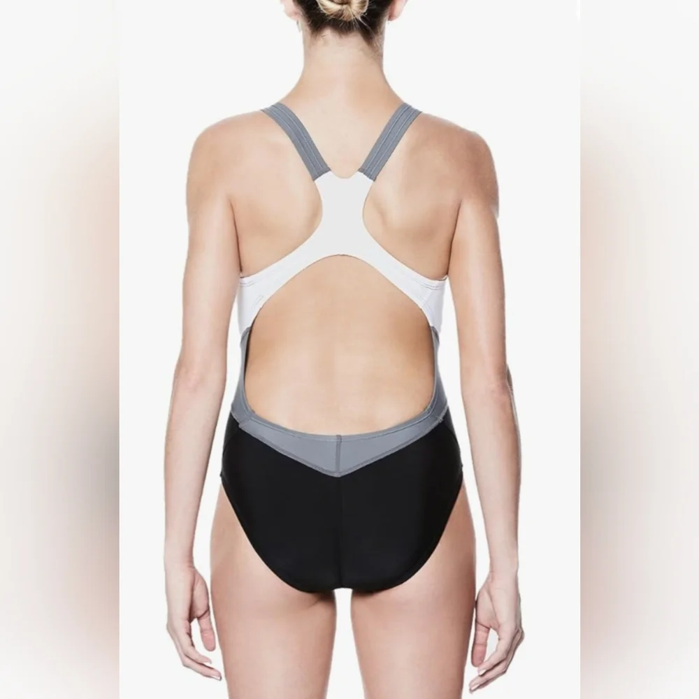 Nike Victory Color Block Power Back Tank Swimsuit Sz 6 Nike NX Fabric